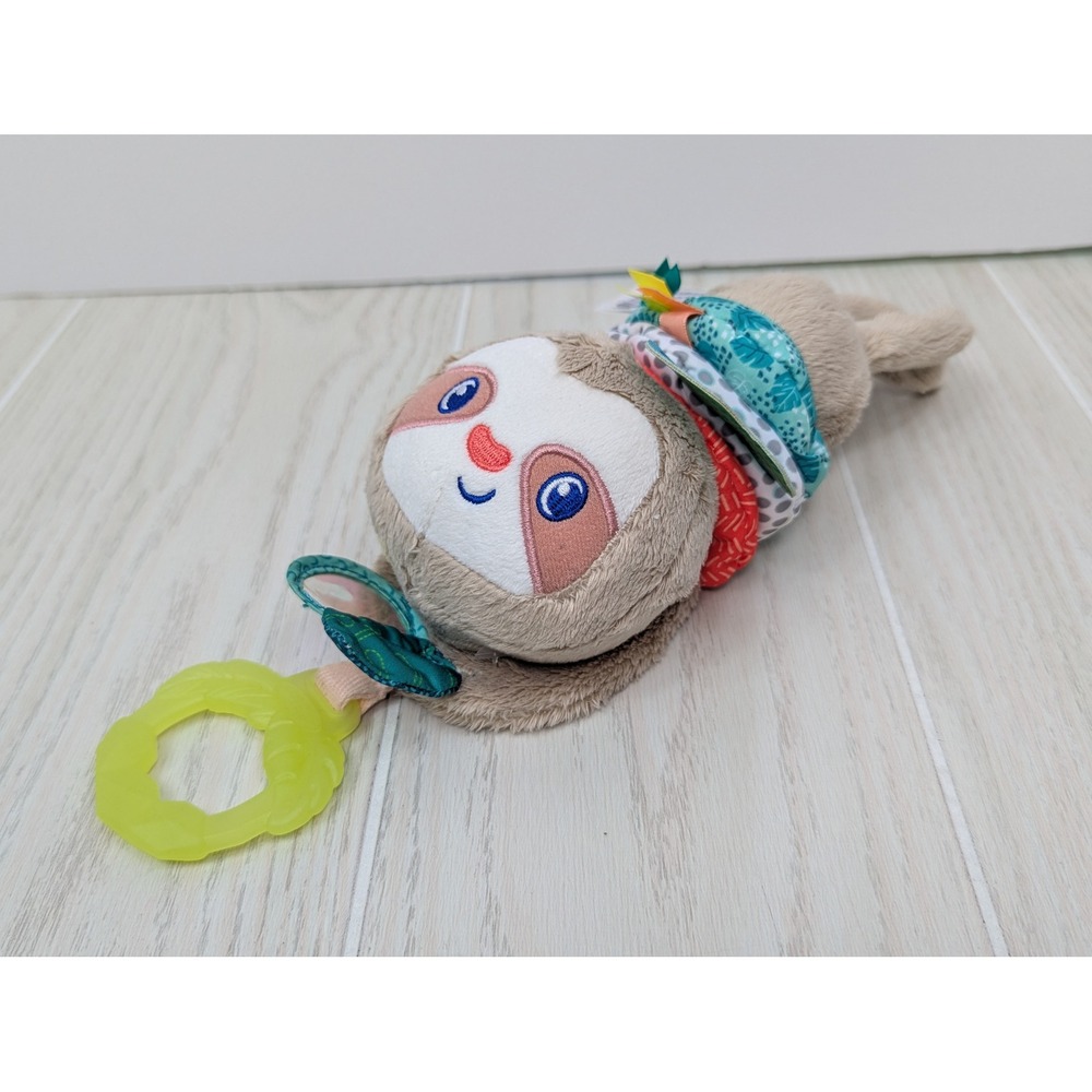 Infantino plush musical Sloth Pull Toy Tan Multi-Color Teether Crinkle Mirror